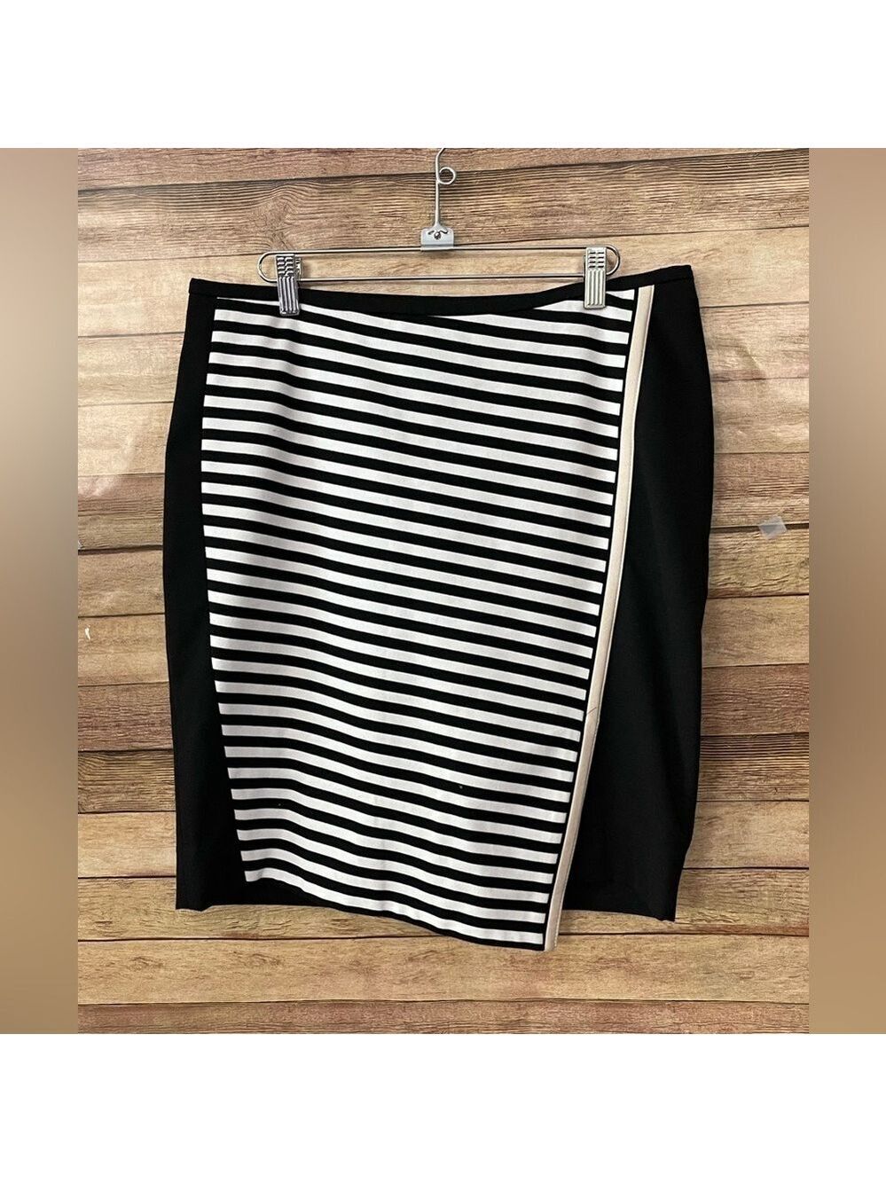 White House Black Market Women’s Stripe Ponte Wrap Pencil Skirt, Size: 12